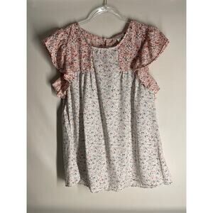 Andree by Unit Ditzy Floral Flutter Sleeve Blouse Top White Pink Plus Size 3X